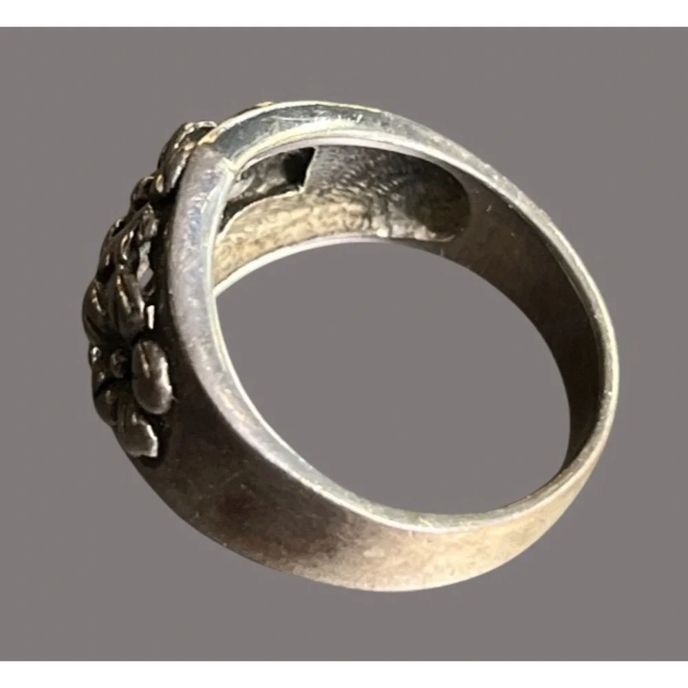 NF STERLING SILVER RING Carved/Repousse FLORAL FLOWERS Art Nouveau Style SIZE 8
